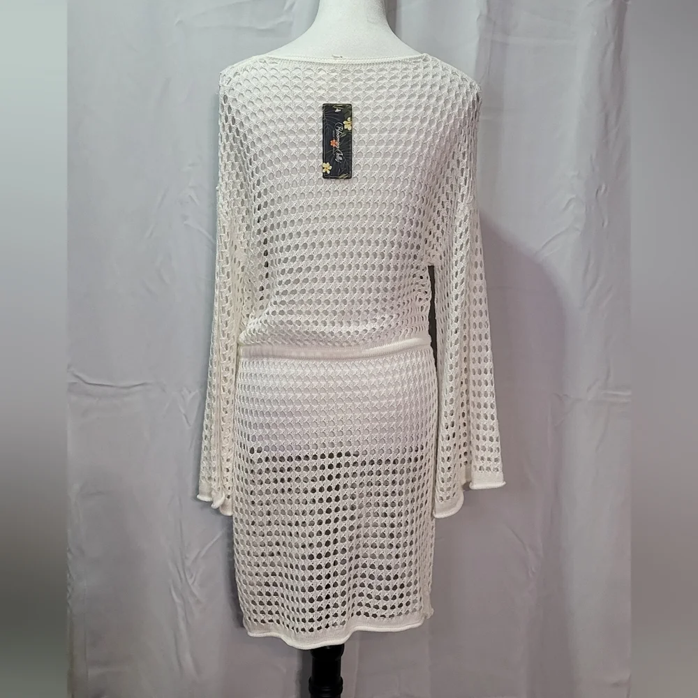 Blooming Jelly Womens NWT White Crochet Cover Up Midi Dress Bell Sleeve Sz Small - Picture 4 of 5